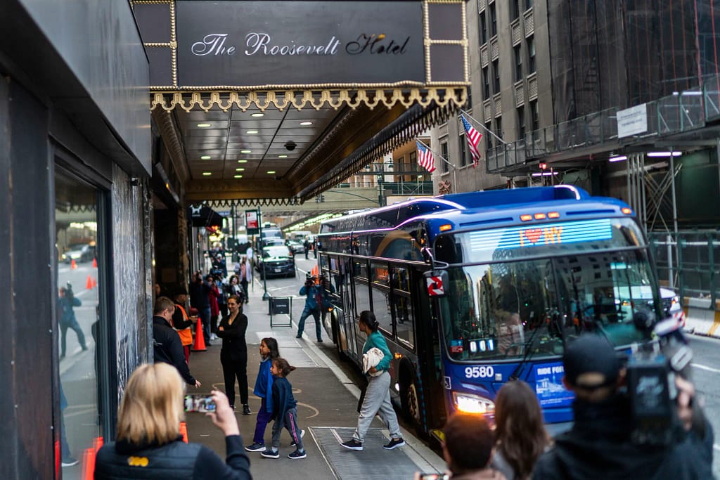 Illegal immigrants arrive at the Roosevelt Hotel