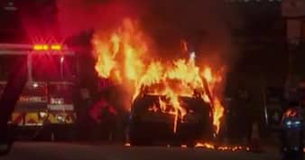 Stop Cop City terror group sets Atlanta Police vehicle on fire during rioting in Atlanta