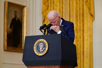 U.S. President Joe Biden pauses as he speaks about the attack at the Kabul airport in Afghanistan that killed at least 12 U.S. service members, from the East Room of the White House in Washington on Aug. 26. Evan Vucci/AP