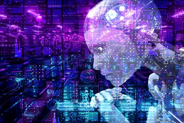 Image of AI thinking in digital background