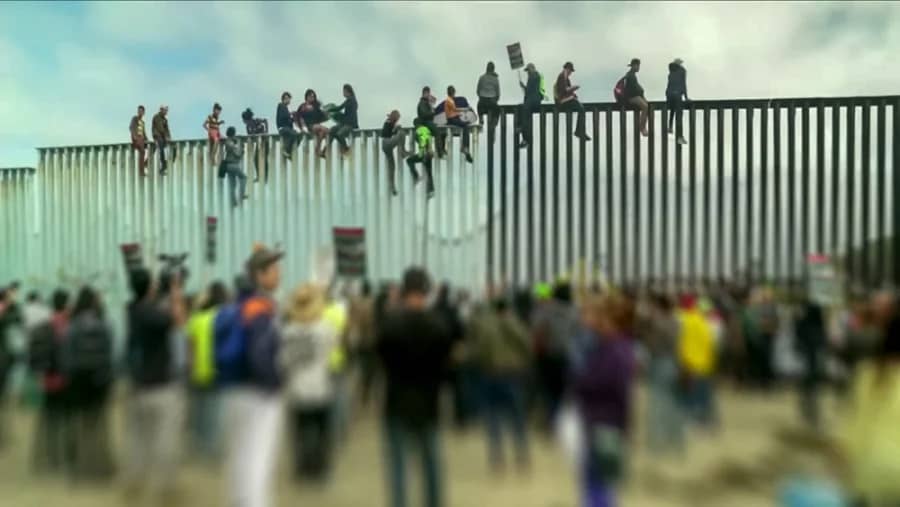 Illegal Immigrants climbing border wall