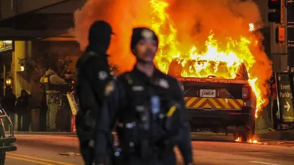 Burning Atlanta Police vehicle